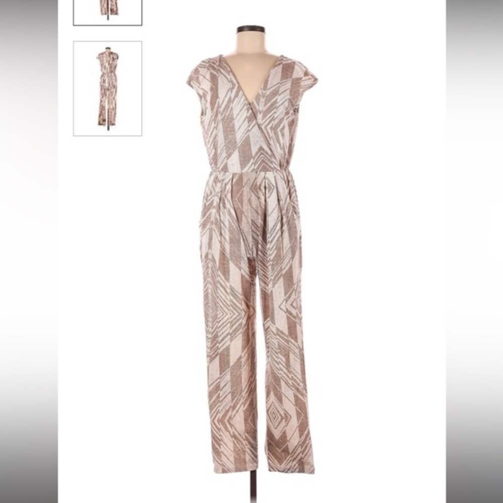 Corey Lynn Calter Beige and White Geometric Jumpsuit